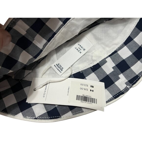 Janie & Jack Plaid Rimmed Bucket Hat Sz 6-12 Months Baby Girls Navy Blue & White - Picture 3 of 8
